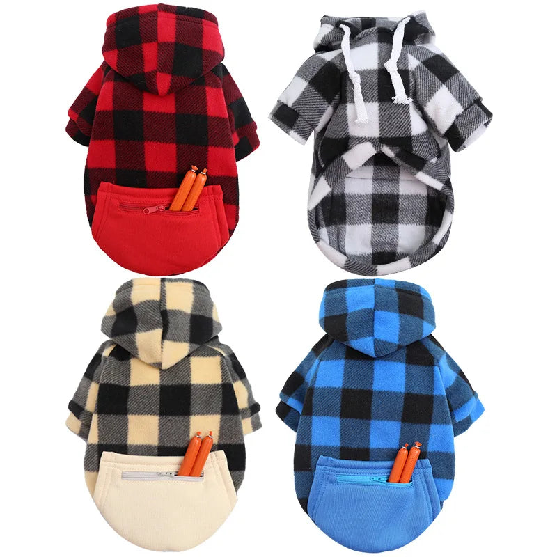 New Designer Warm Plaid Winter Big Dog Coats Detachable Hat Outfit Soft Hoodies Hat for Dog Cat Two Color Cloth for Small Dog