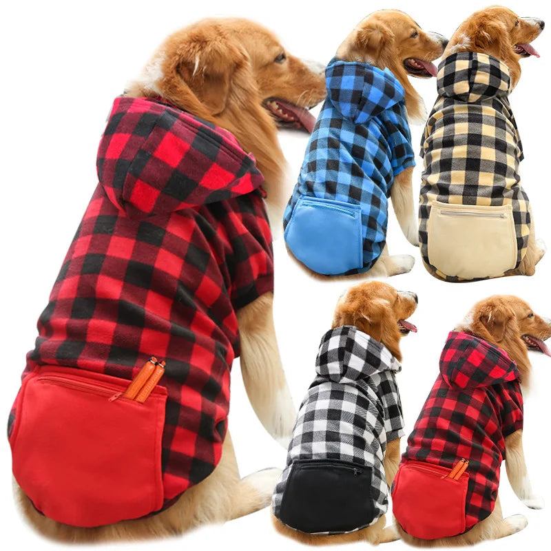 New Designer Warm Plaid Winter Big Dog Coats Detachable Hat Outfit Soft Hoodies Hat for Dog Cat Two Color Cloth for Small Dog