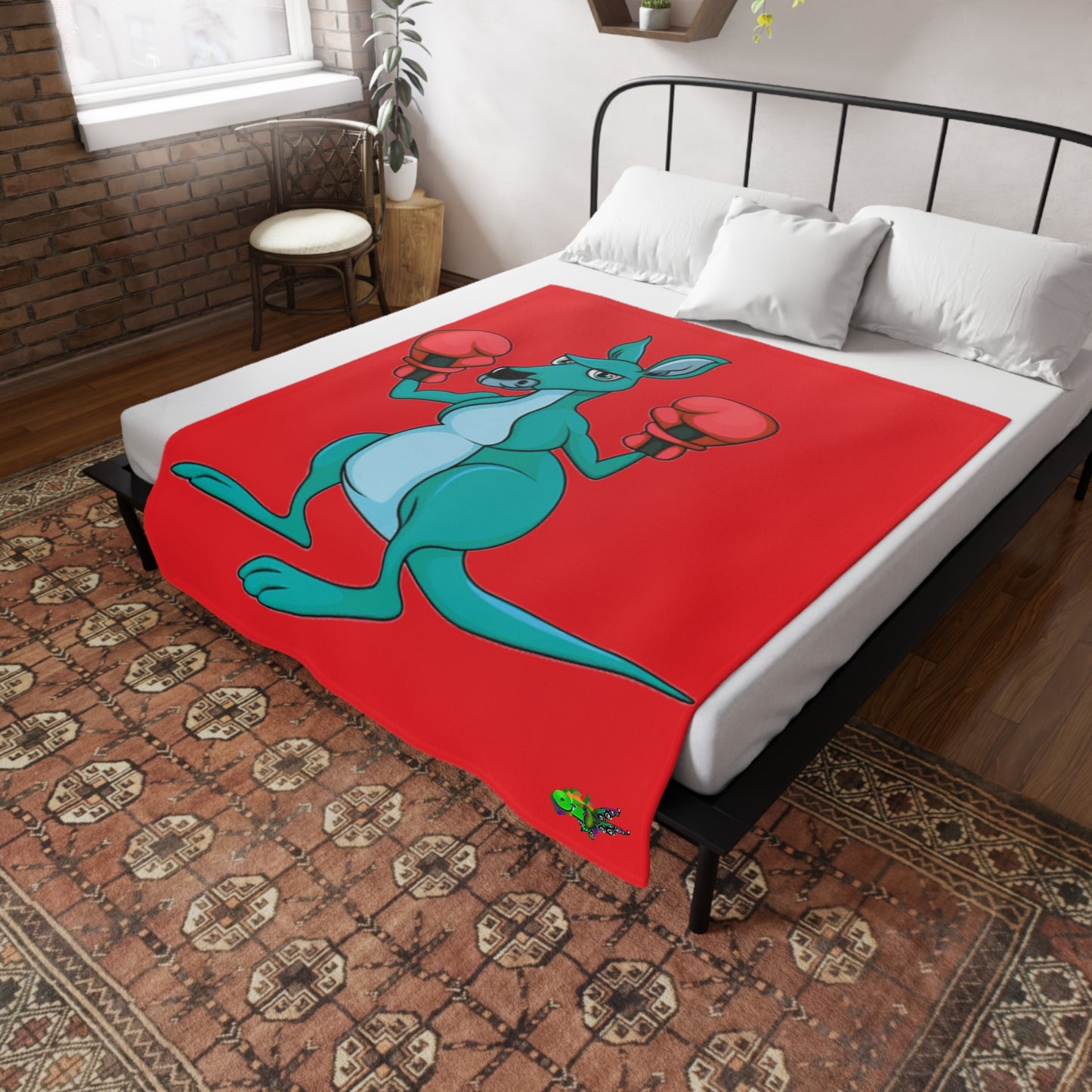 Fleece Blanket Boxing Kangaroo - Hand Drawn by Ozi Junior - Red