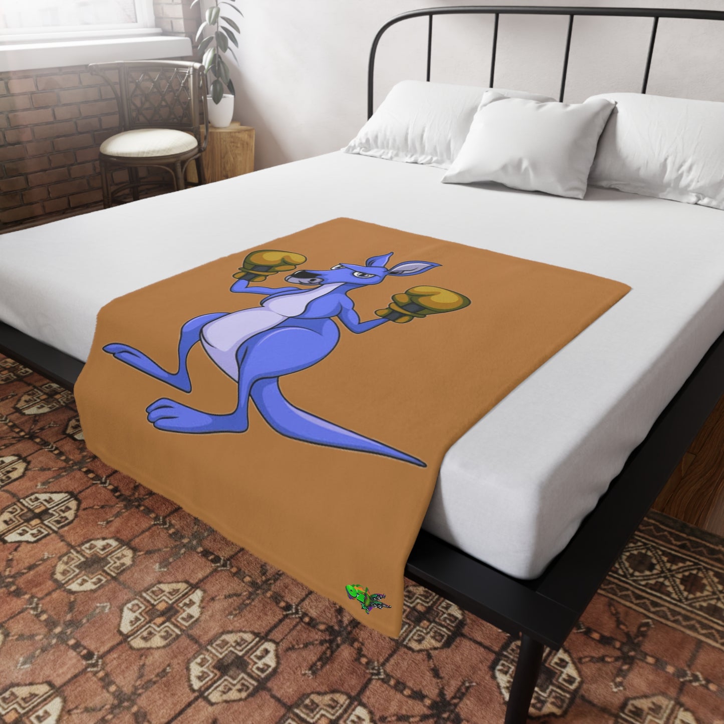 Fleece Blanket Boxing Kangaroo Hand Drawn by Ozi Junior - Brown