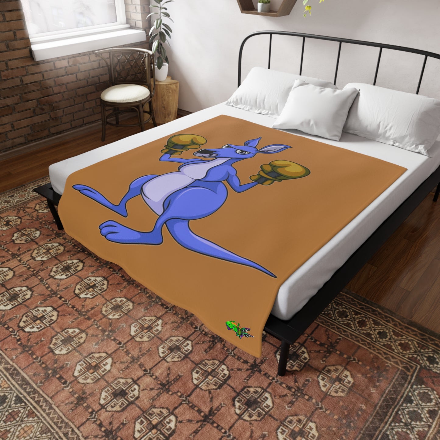 Fleece Blanket Boxing Kangaroo Hand Drawn by Ozi Junior - Brown