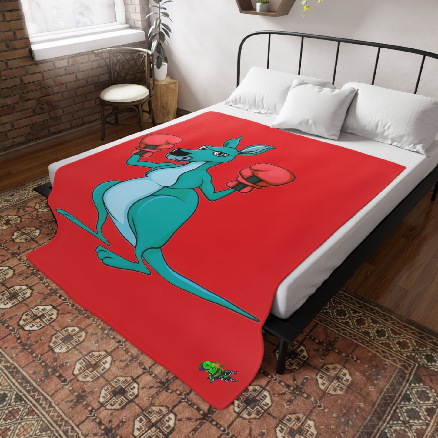 Fleece Blanket Boxing Kangaroo - Hand Drawn by Ozi Junior - Red