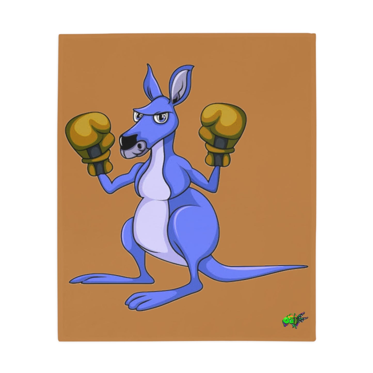 Fleece Blanket Boxing Kangaroo Hand Drawn by Ozi Junior - Brown