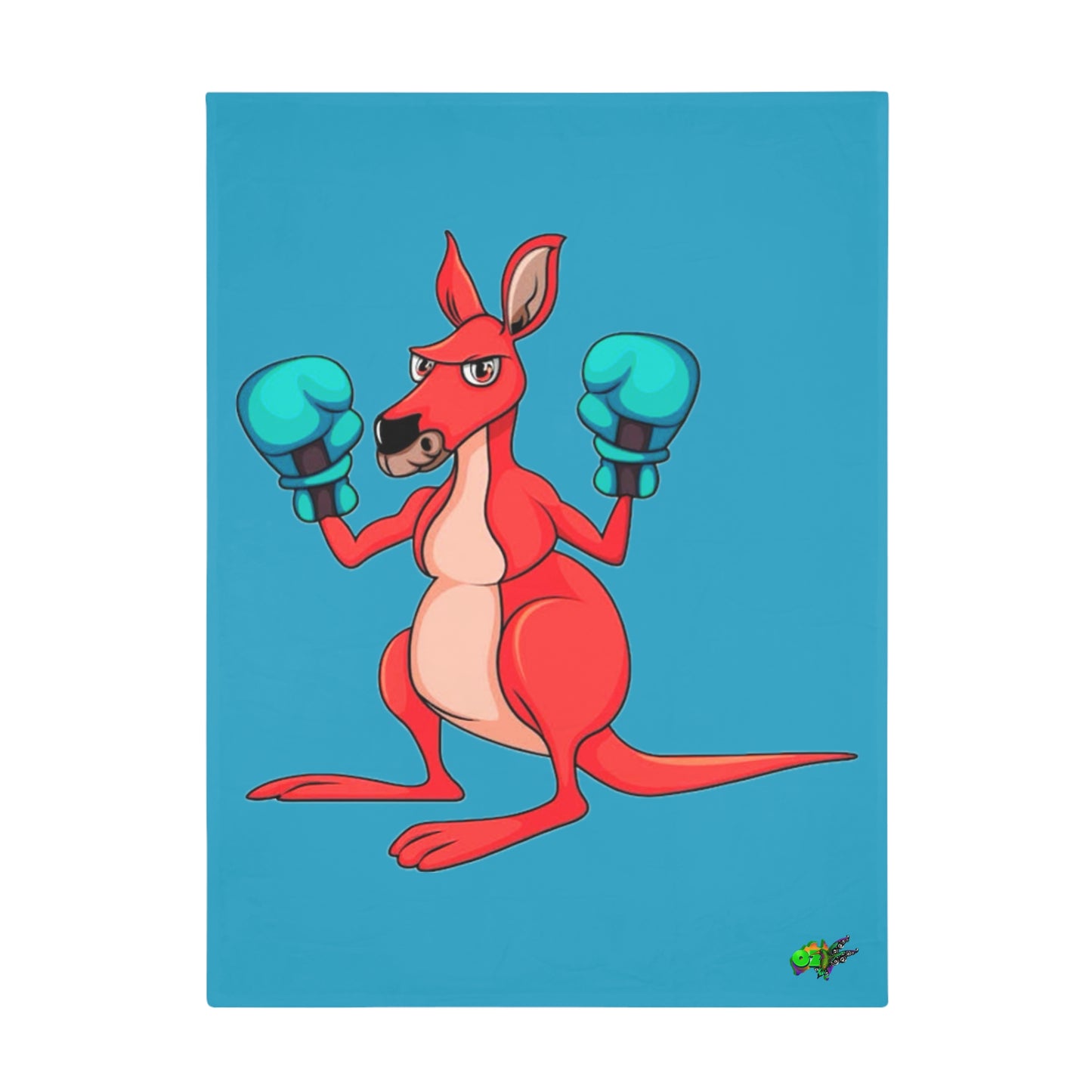 Fleece Blanket Boxing Kangaroo - Hand Drawn by Ozi Junior - Turquoise