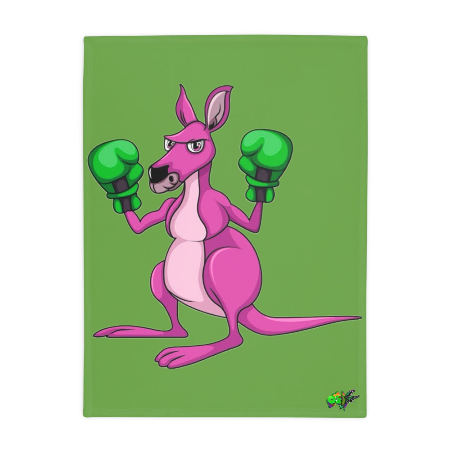 Fleece Blanket Boxing Kangaroo - Hand Drawn by Ozi Junior - Green