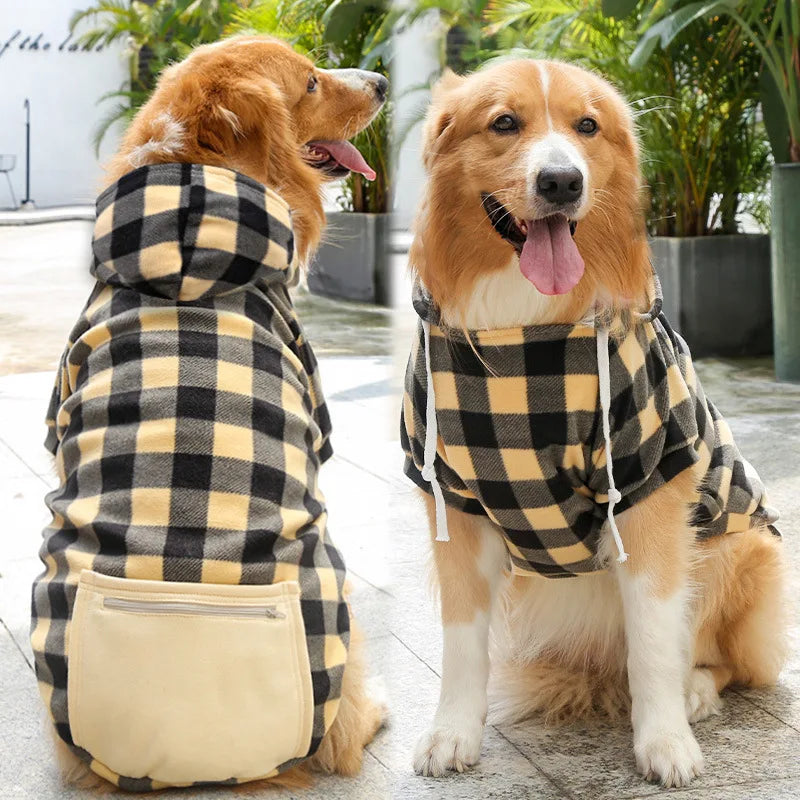 New Designer Warm Plaid Winter Big Dog Coats Detachable Hat Outfit Soft Hoodies Hat for Dog Cat Two Color Cloth for Small Dog