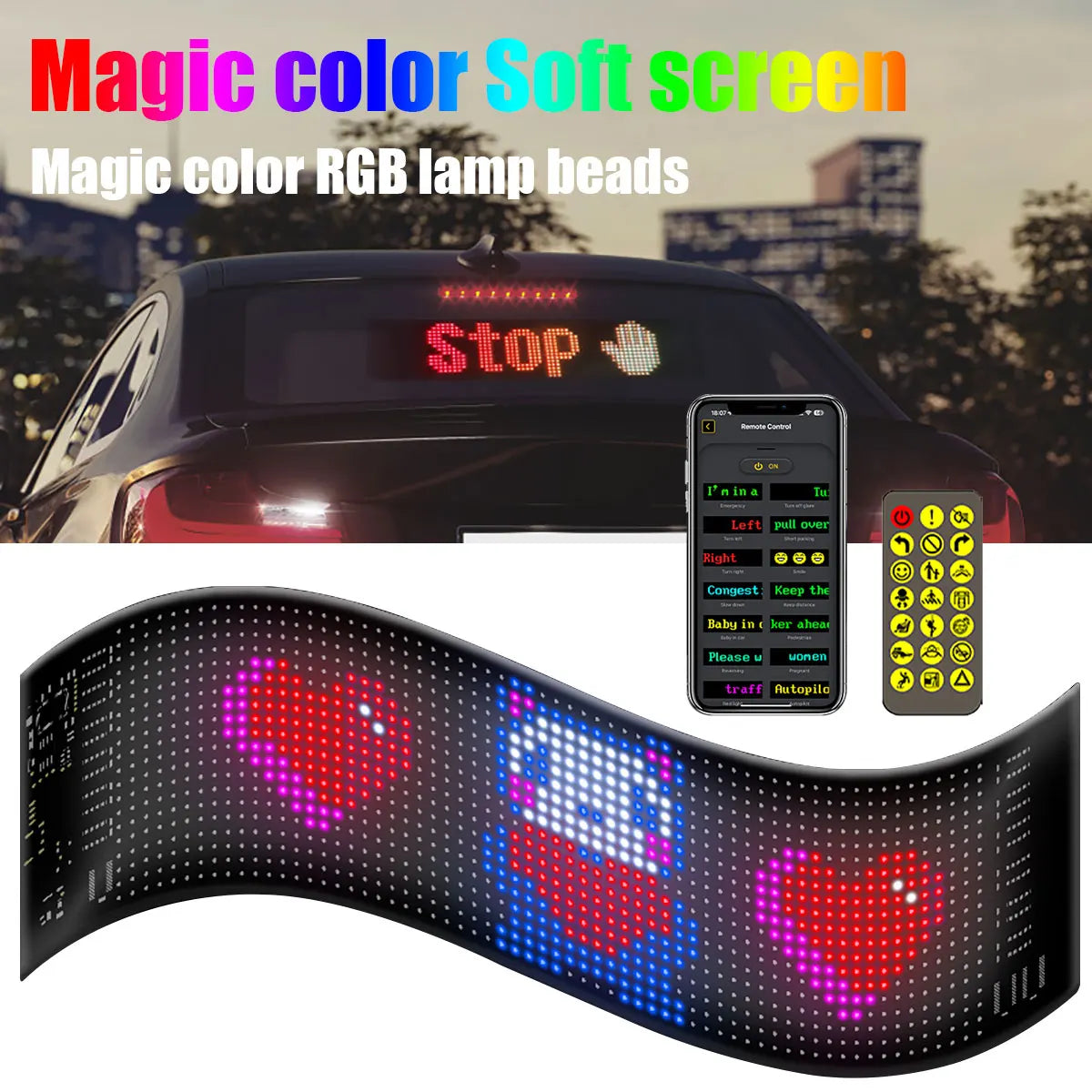 Car LED Matrix Pixel Panel Funny DIY RGB Lighting Graffiti Scrolling Text Board Windshield Advertising Screen APP Control