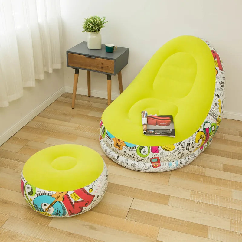 BEAN BAG Lazy Sofa Inflatable Folding Recliner Outdoor Sofa Bed with Pedal Comfortable Flocking Single Sofa Chair Pile Coating