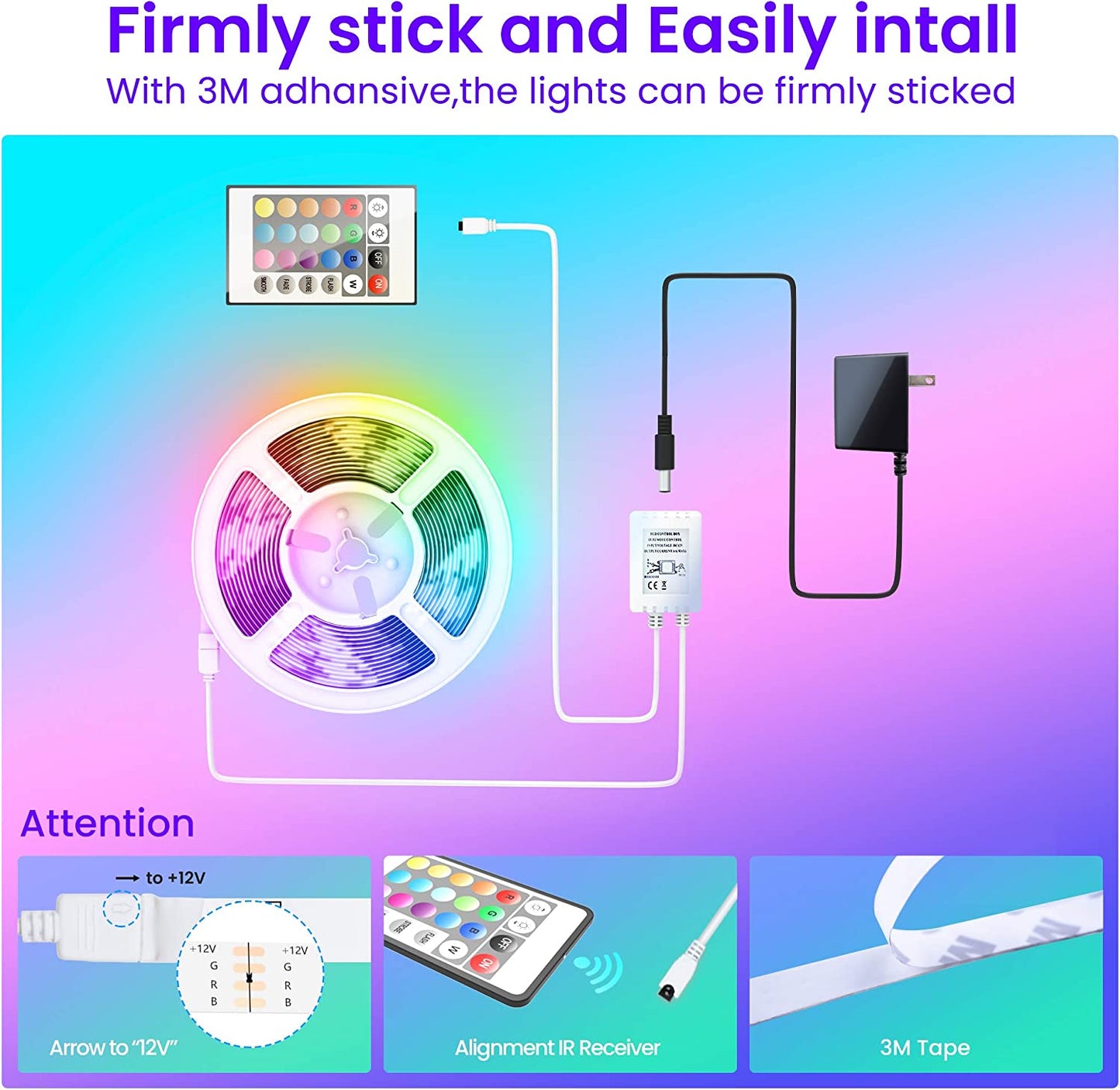 GUPUP 50 FT LED Strip Lights,Bluetooth LED Lights for Bedroom, Color Changing Light Strip with Music Sync, Phone Controller and IR Remote(App+Remote +Mic).