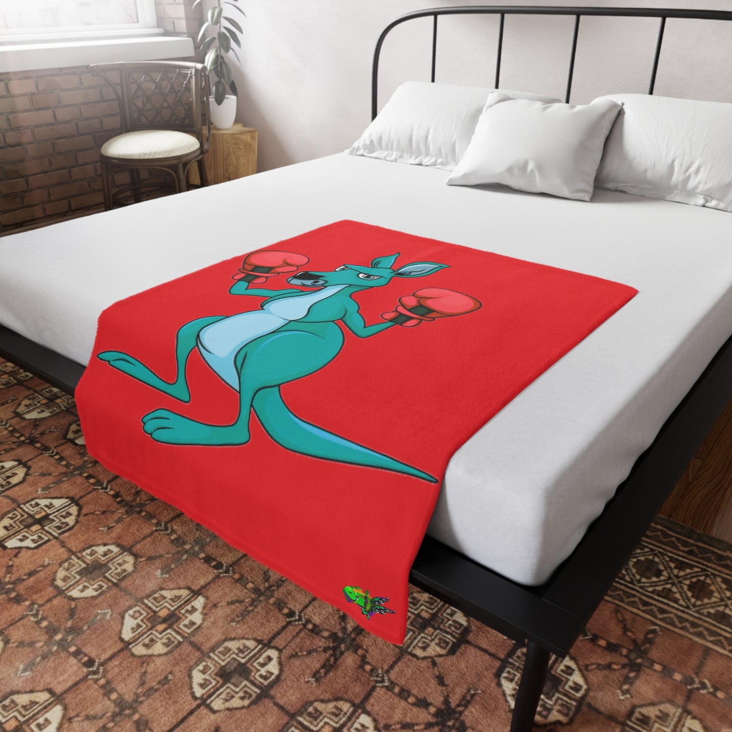 Fleece Blanket Boxing Kangaroo - Hand Drawn by Ozi Junior - Red