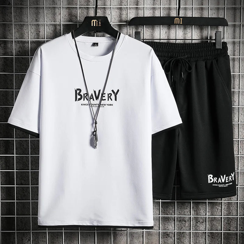 EAEOVNI Men'S T-Shirt + Shorts Set Summer Breathable Casual T Shirt Running Set 2021 Fashion Harajuku Printed Male Sport Suit