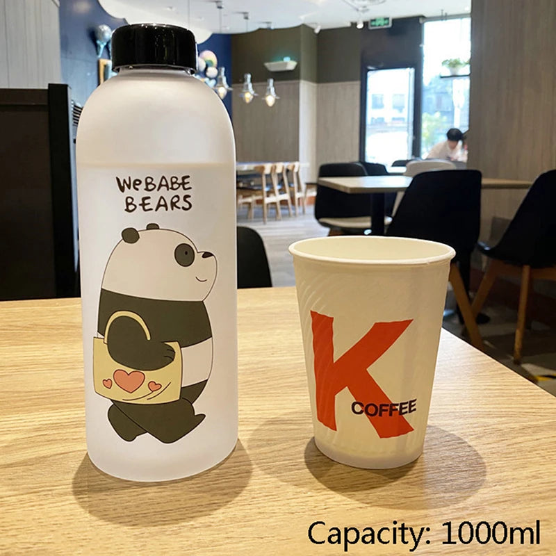 1000Ml Water Bottle Panda Cup Transparent Water Bottle Drinkware Cup Leak-Proof Cartoon Water Bottle Drinkware Cup