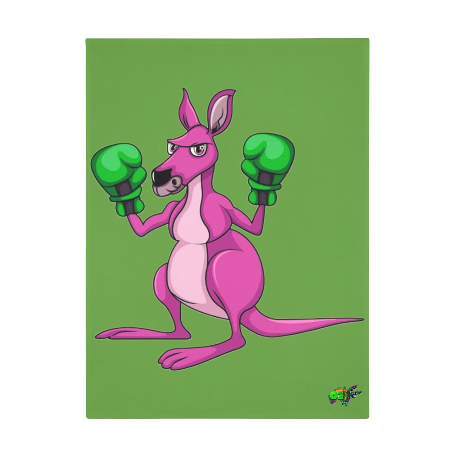 Fleece Blanket Boxing Kangaroo - Hand Drawn by Ozi Junior - Green