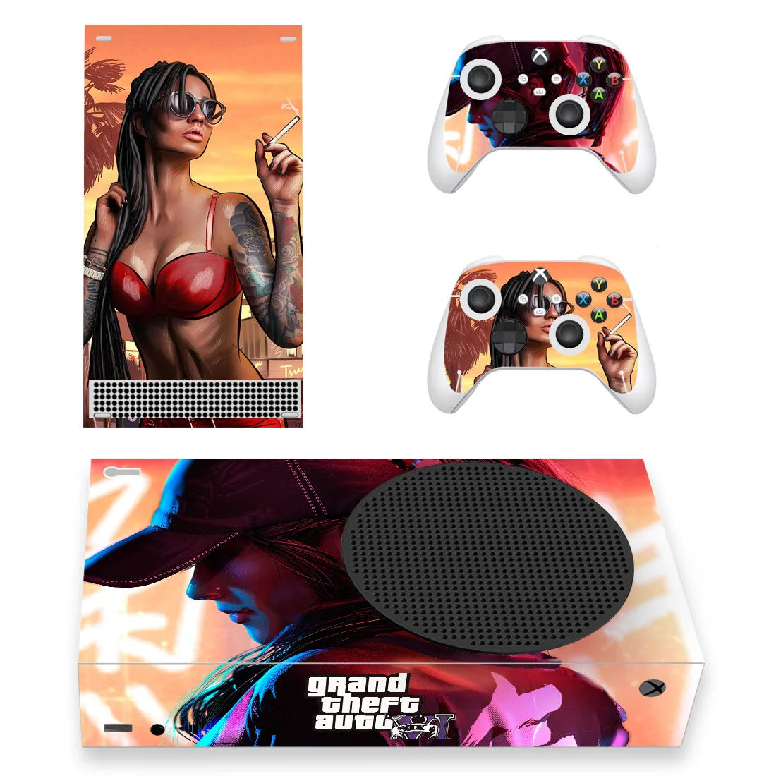 Grand Theft Auto VI GTA 6 Skin Sticker Decal Cover for Xbox Series S Console and 2 Controllers XSS Skins Vinyl