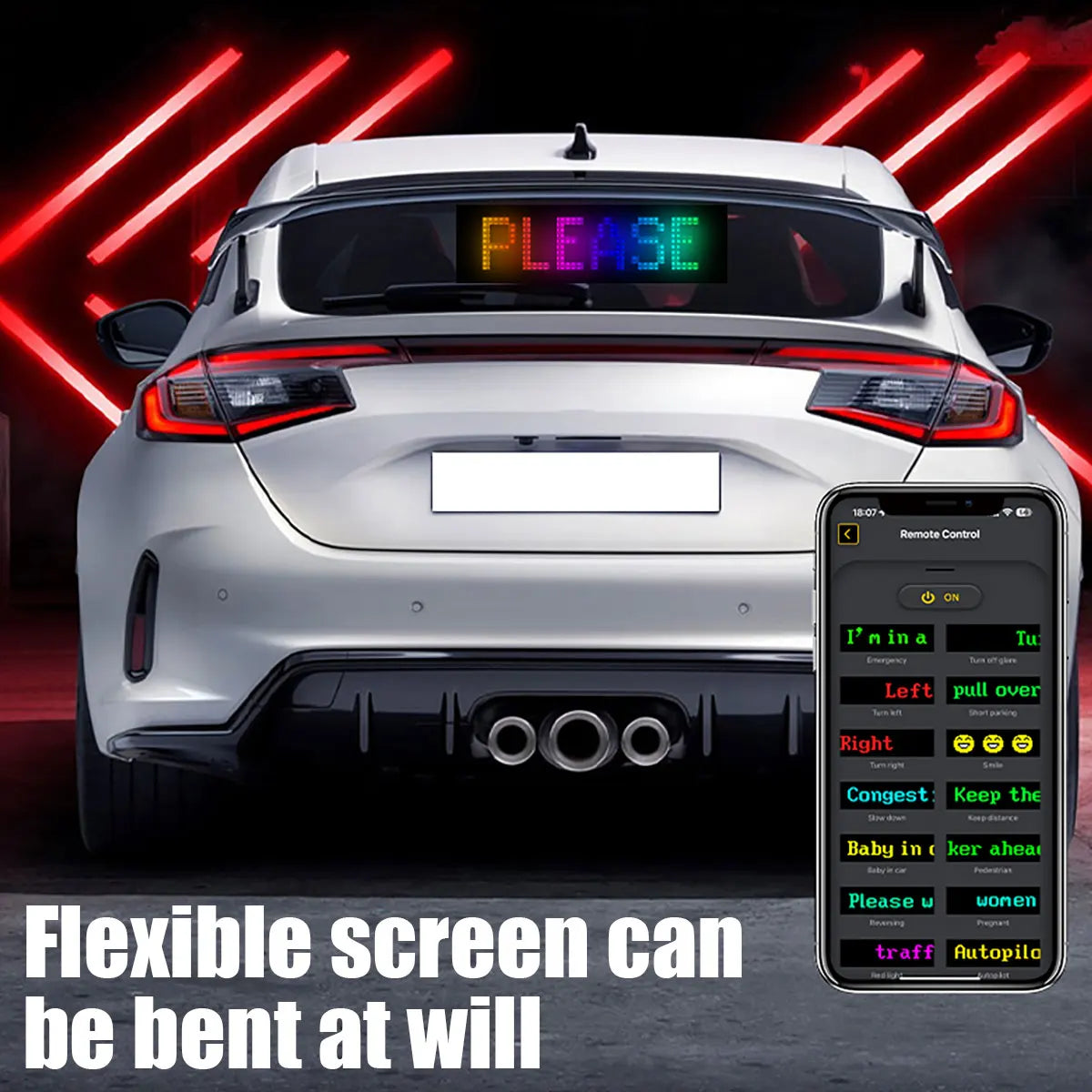 Car LED Matrix Pixel Panel Funny DIY RGB Lighting Graffiti Scrolling Text Board Windshield Advertising Screen APP Control