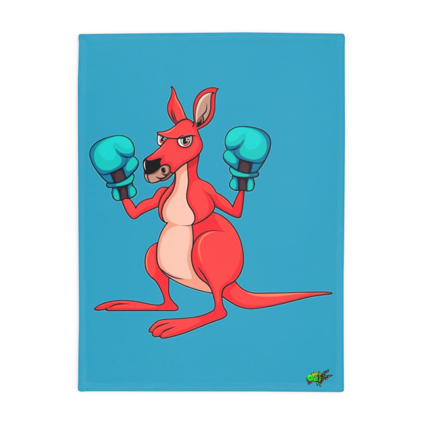 Fleece Blanket Boxing Kangaroo - Hand Drawn by Ozi Junior - Turquoise