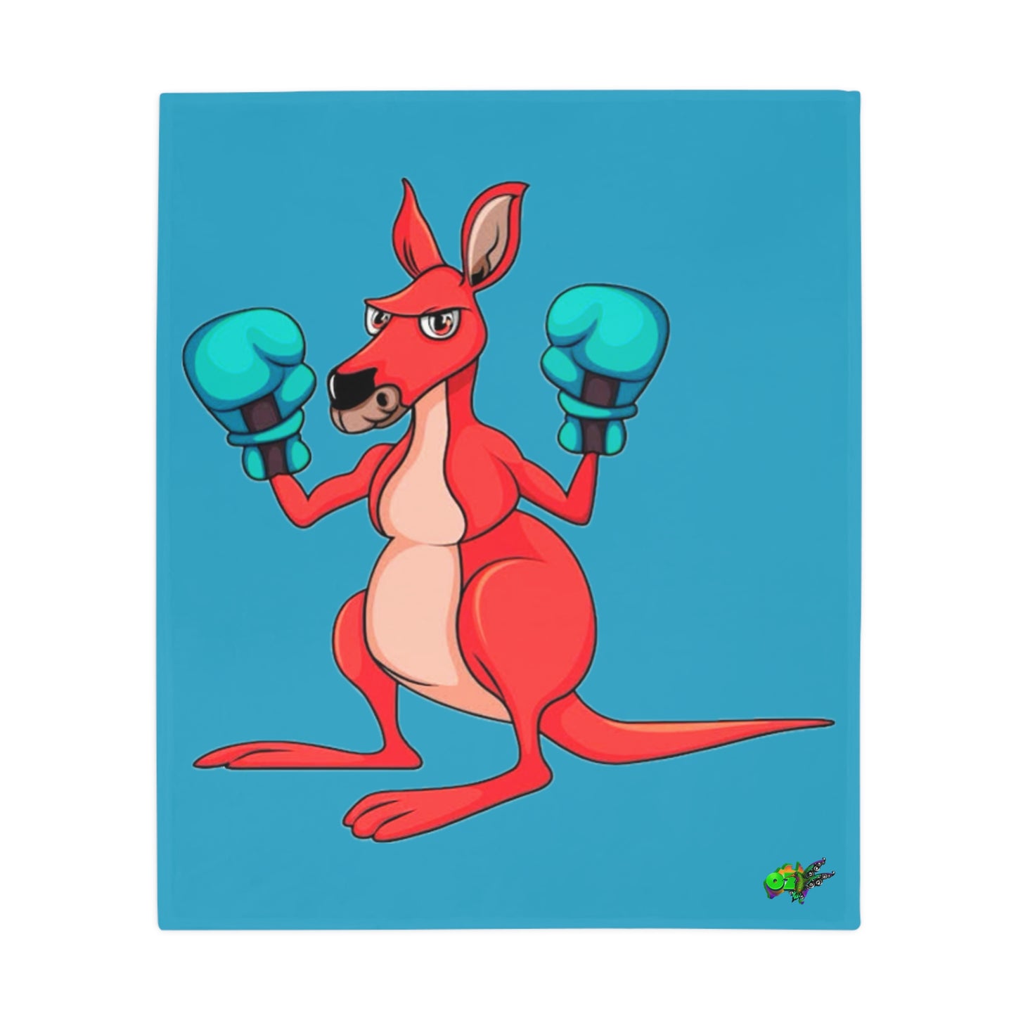 Fleece Blanket Boxing Kangaroo - Hand Drawn by Ozi Junior - Turquoise