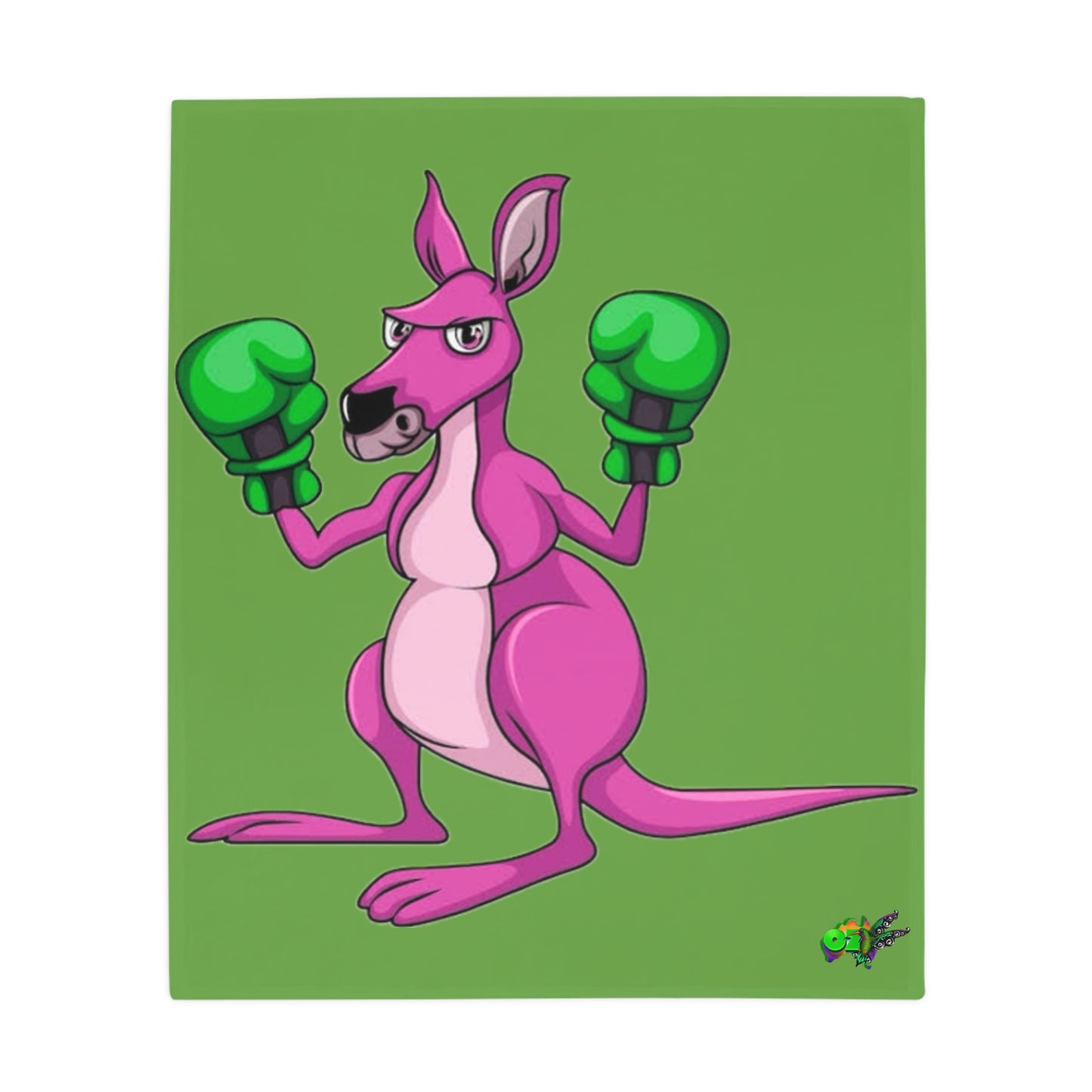 Fleece Blanket Boxing Kangaroo - Hand Drawn by Ozi Junior - Green