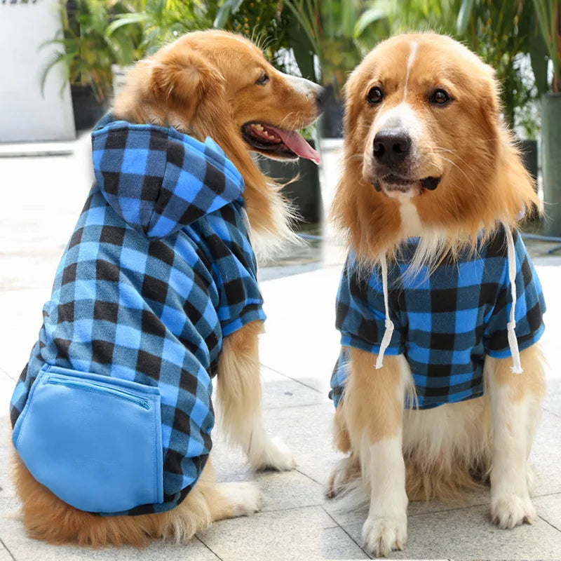 New Designer Warm Plaid Winter Big Dog Coats Detachable Hat Outfit Soft Hoodies Hat for Dog Cat Two Color Cloth for Small Dog