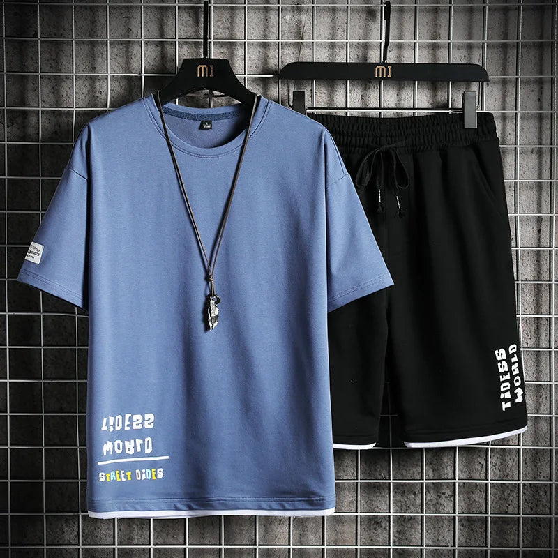 EAEOVNI Men'S T-Shirt + Shorts Set Summer Breathable Casual T Shirt Running Set 2021 Fashion Harajuku Printed Male Sport Suit