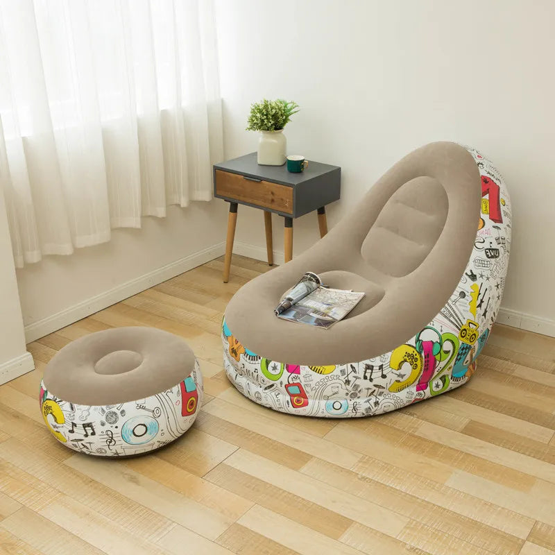 BEAN BAG Lazy Sofa Inflatable Folding Recliner Outdoor Sofa Bed with Pedal Comfortable Flocking Single Sofa Chair Pile Coating