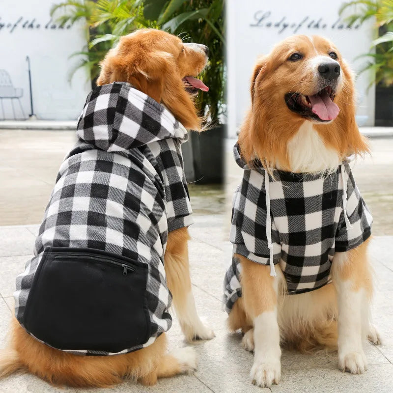 New Designer Warm Plaid Winter Big Dog Coats Detachable Hat Outfit Soft Hoodies Hat for Dog Cat Two Color Cloth for Small Dog